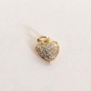 Vintage Gold Tone Pave Rhinestone Dainty Feminine Love Heart Tiny Pendant Charm